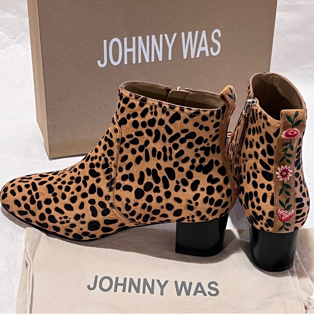 Johnny Was Leopard Ankle Booties Size 9.5